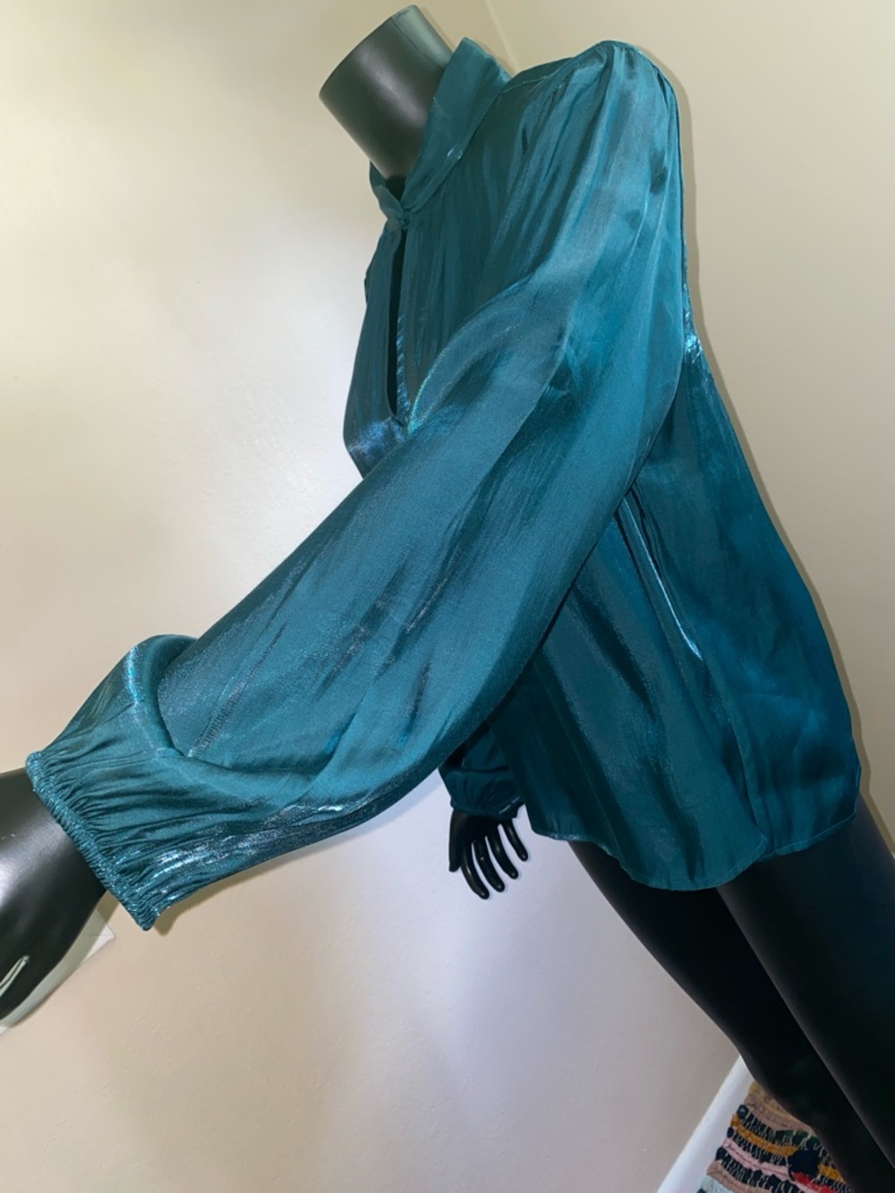 Nine West Teal Green Satin Keyhole Blouse - Picture 5 of 12